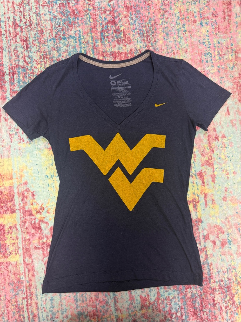 Nike Women's Navy Short Sleeve V-Neck Tee with Gold WV Logo
